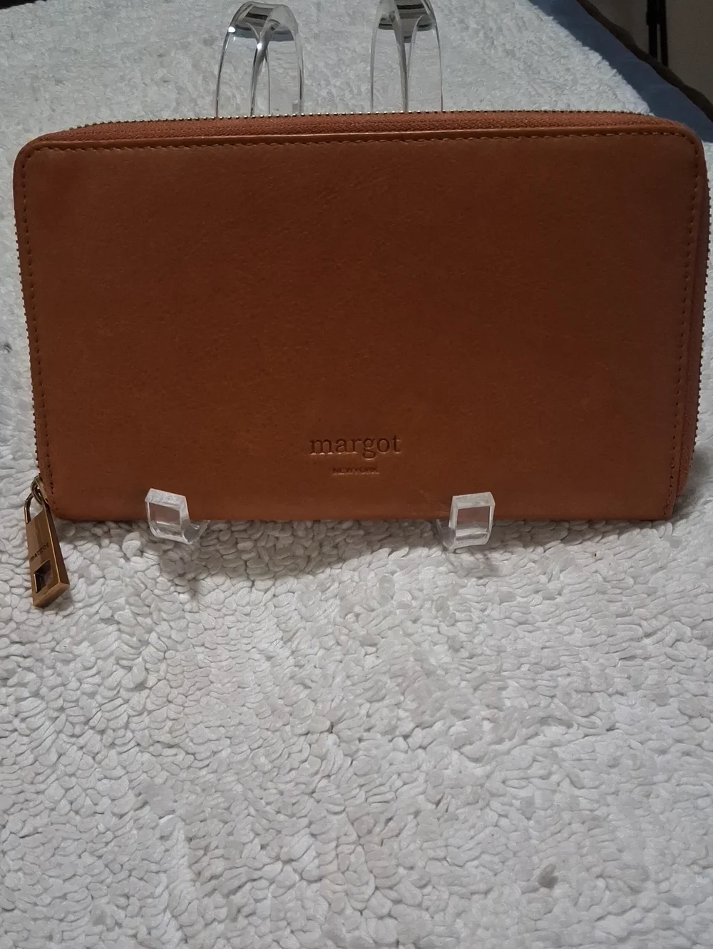 margot New York Zip-Around Leather Wallet with Gold Zipper Pull